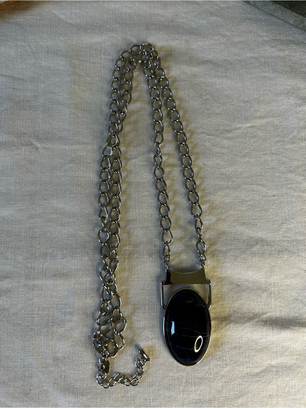 Lia Sophia Silver-Tone Necklace with Deep Blue Oval Pendant
